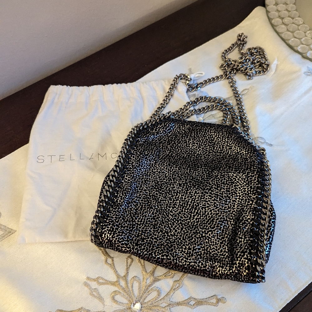 Stella McCartney black metallic mini fallabella bag